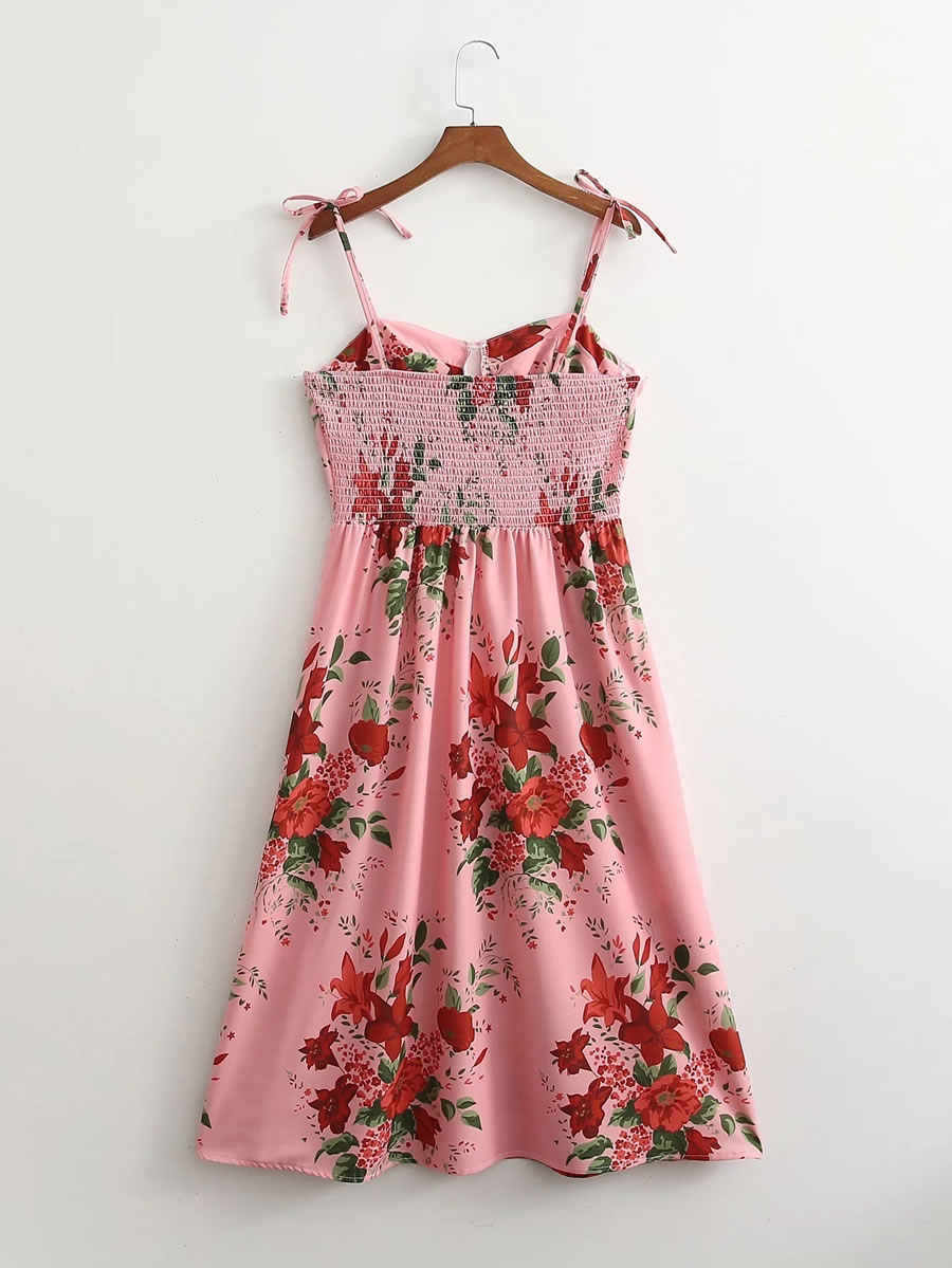 Fashion Pink Print Floral Wrap Slip Dress,Long Dress