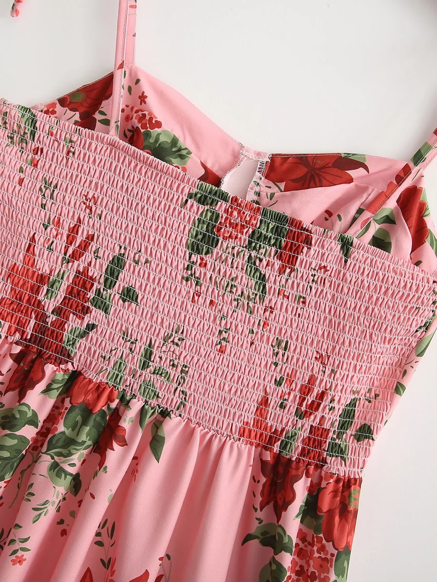 Fashion Pink Print Floral Wrap Slip Dress,Long Dress