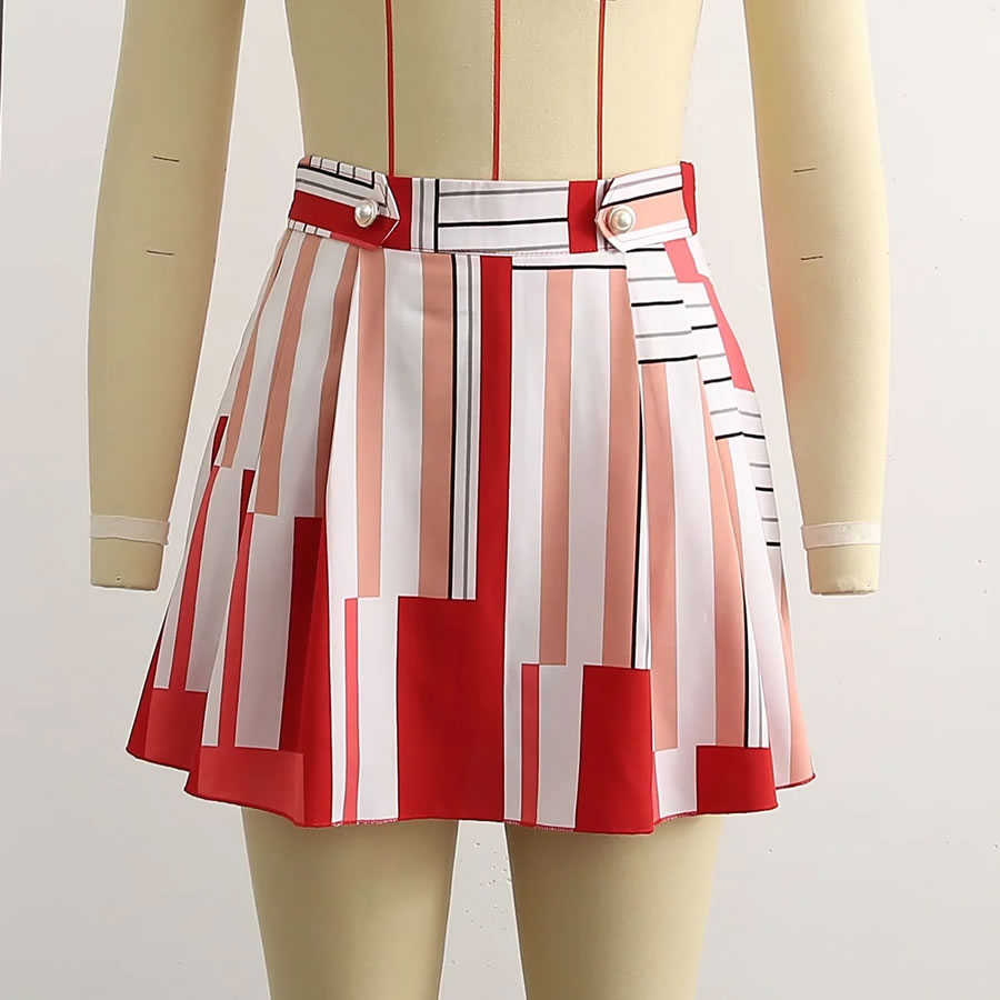 Fashion Red Geometric Print Skirt,Skirts