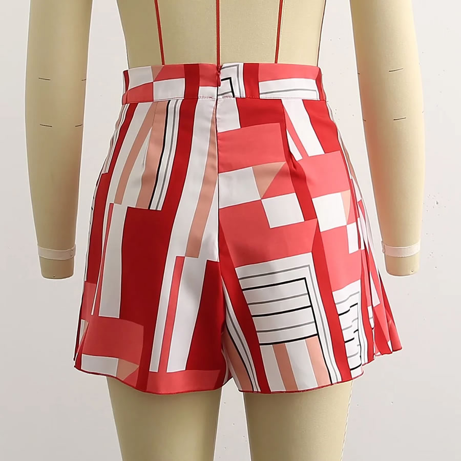Fashion Red Geometric Print Skirt,Skirts
