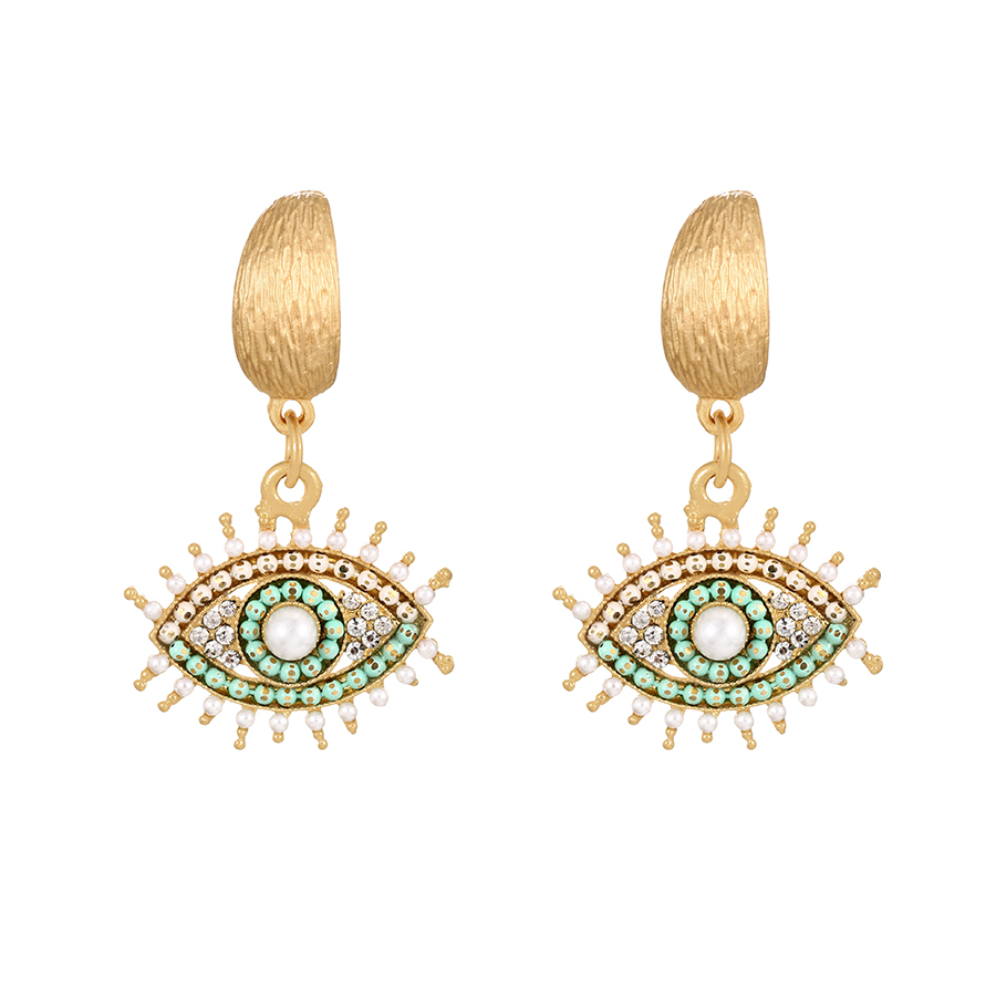 Fashion Light Green Alloy Diamond Pearl Eye Stud Earrings,Stud Earrings