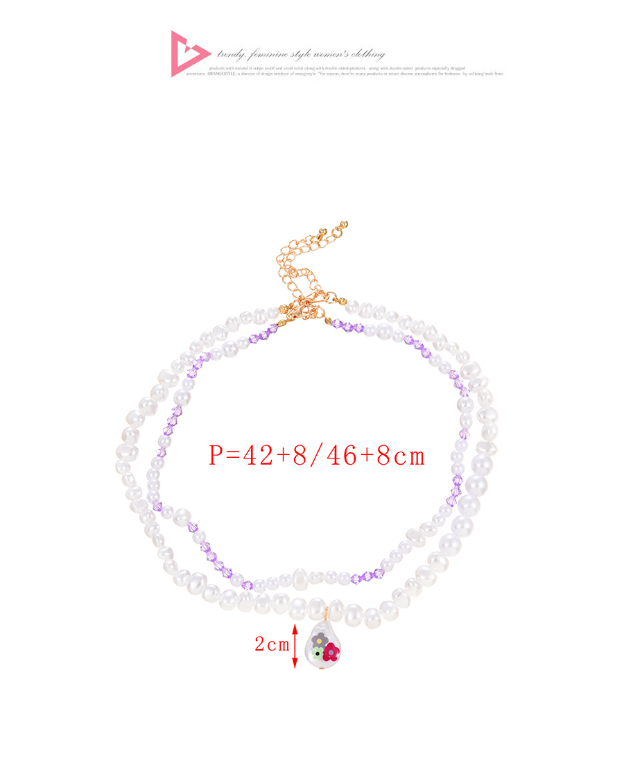 Fashion White Double Crystal Pearl Drop Print Pendant Necklace,Multi Strand Necklaces