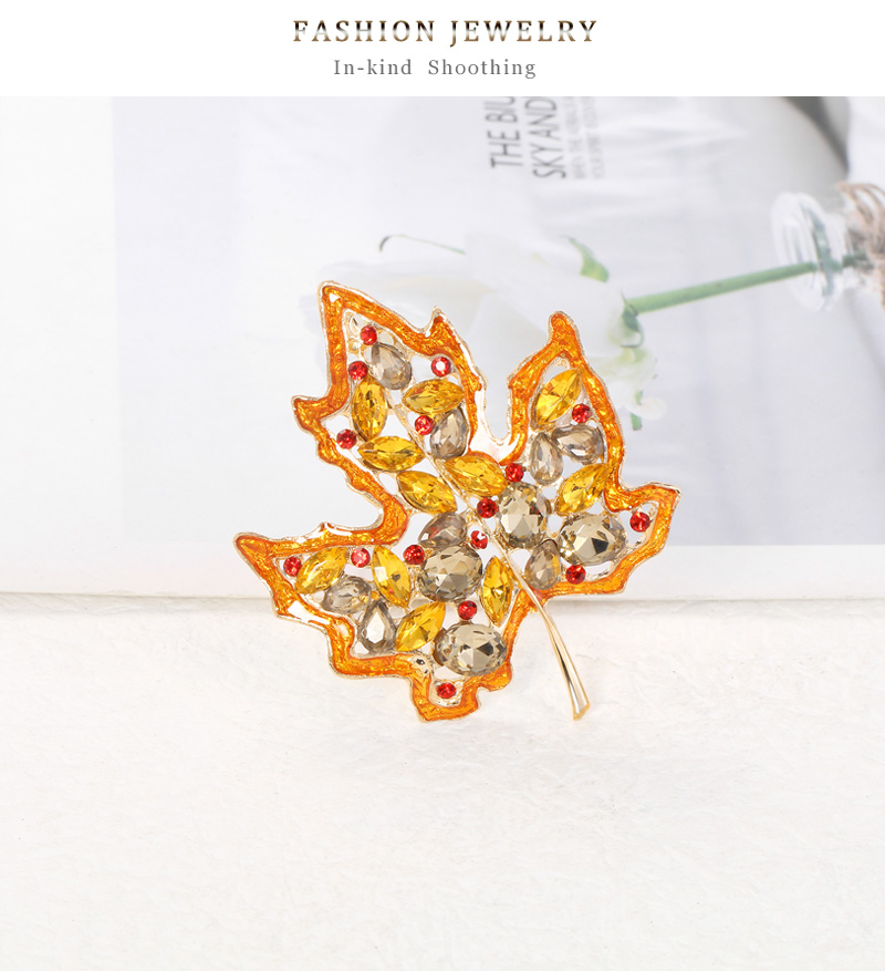 Fashion Yellow Alloy Diamond Maple Leaf Brooch,Korean Brooches