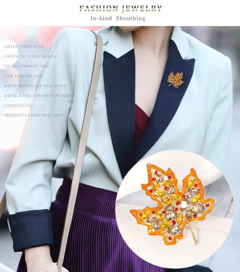 Fashion Yellow Alloy Diamond Maple Leaf Brooch,Korean Brooches