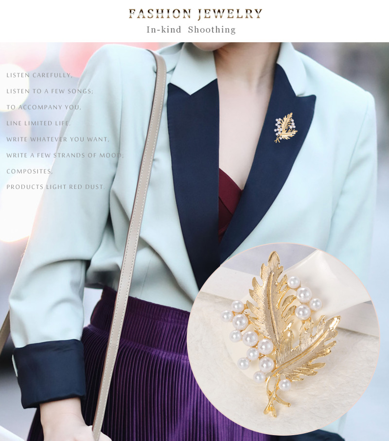 Fashion Gold Alloy Set Pearl Leaf Brooch,Korean Brooches