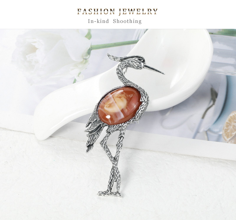 Fashion Silver Alloy Gemstone Geometric Flamingo Brooch,Korean Brooches