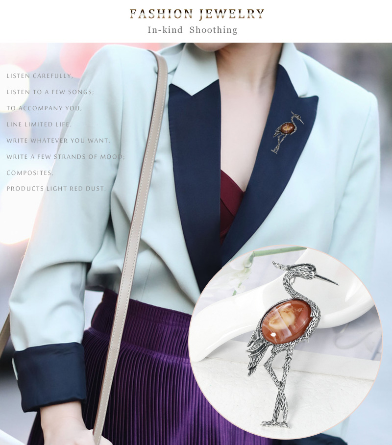 Fashion Silver Alloy Gemstone Geometric Flamingo Brooch,Korean Brooches