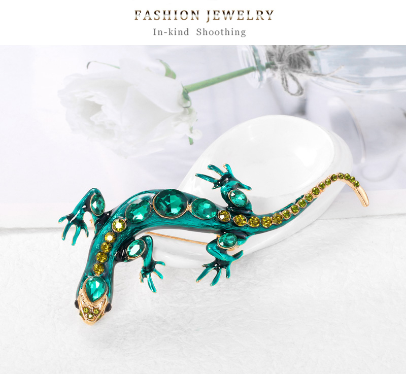 Fashion Green Alloy Diamond Gecko Brooch,Korean Brooches