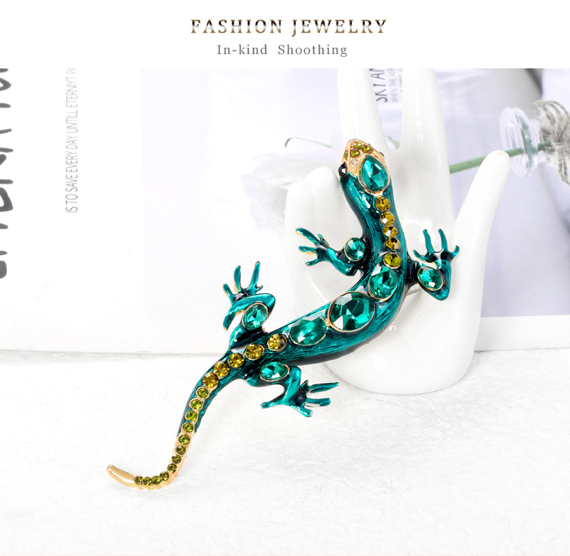 Fashion Green Alloy Diamond Gecko Brooch,Korean Brooches