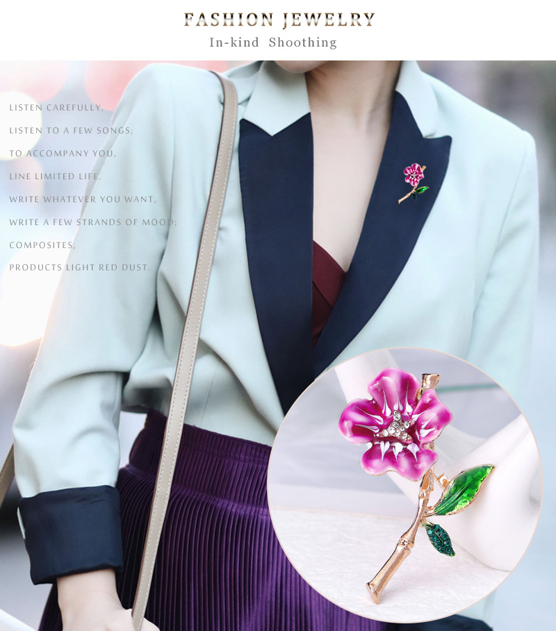 Fashion Rose Red Alloy Diamond Flower Brooch,Korean Brooches