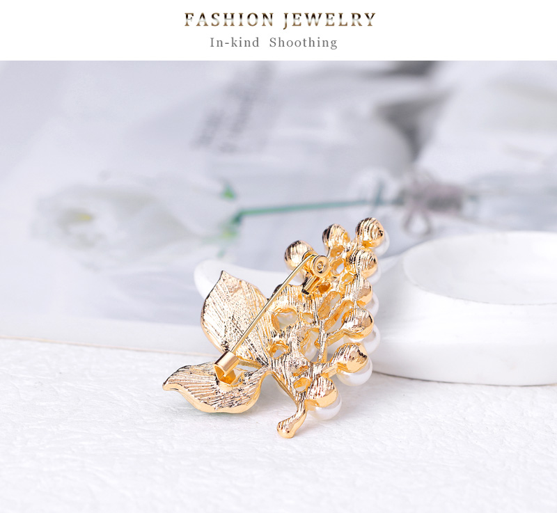 Fashion Gold Alloy Set Pearl Leaf Brooch,Korean Brooches
