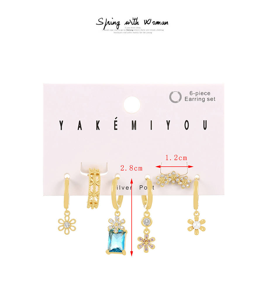 Fashion Color 6-piece Set Of Copper Inlaid Zircon Flower Earrings,Earring Set