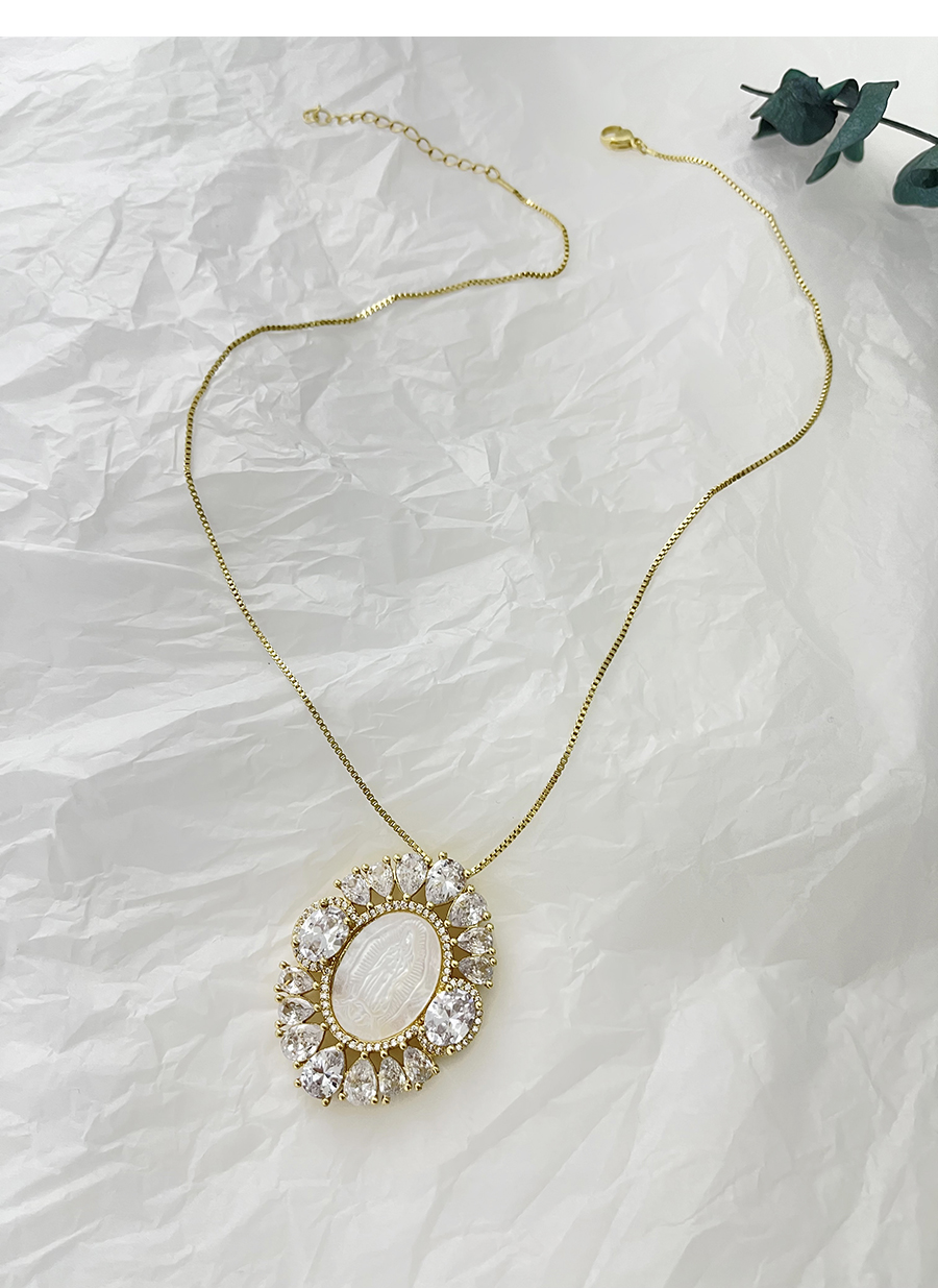 Fashion Gold-2 Bronze Zircon Geometric Shell Portrait Pendant Necklace,Necklaces