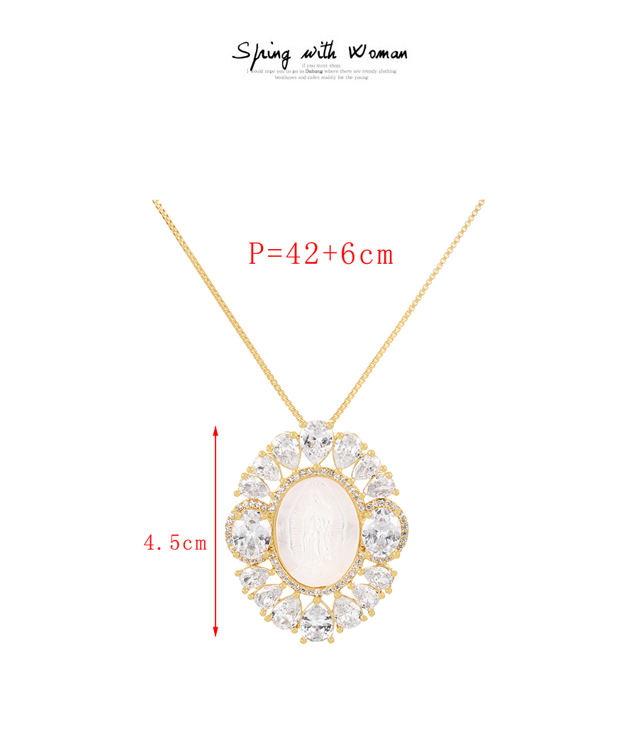 Fashion Gold-2 Bronze Zircon Geometric Shell Portrait Pendant Necklace,Necklaces