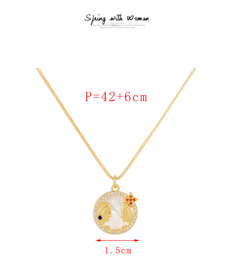 Fashion Gold-2 Bronze Zircon Shell Lion Crown Round Pendant Necklace,Necklaces