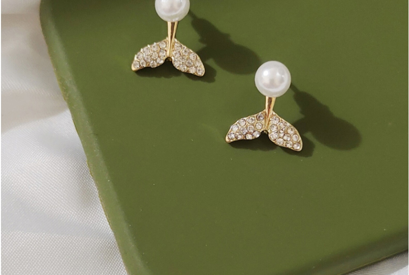 Fashion Gold Alloy Pearl Diamond Fishtail Stud Earrings,Stud Earrings