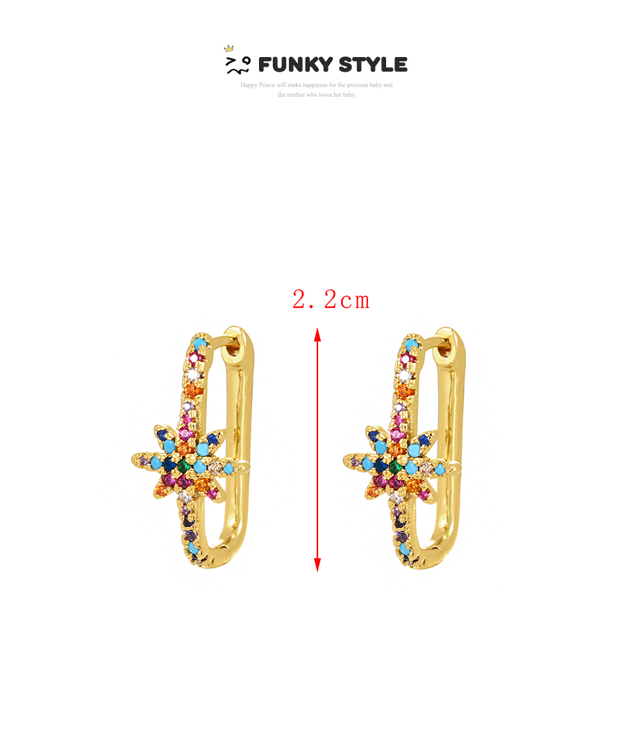 Fashion Color Copper Zircon Starburst Square Earrings,Earrings