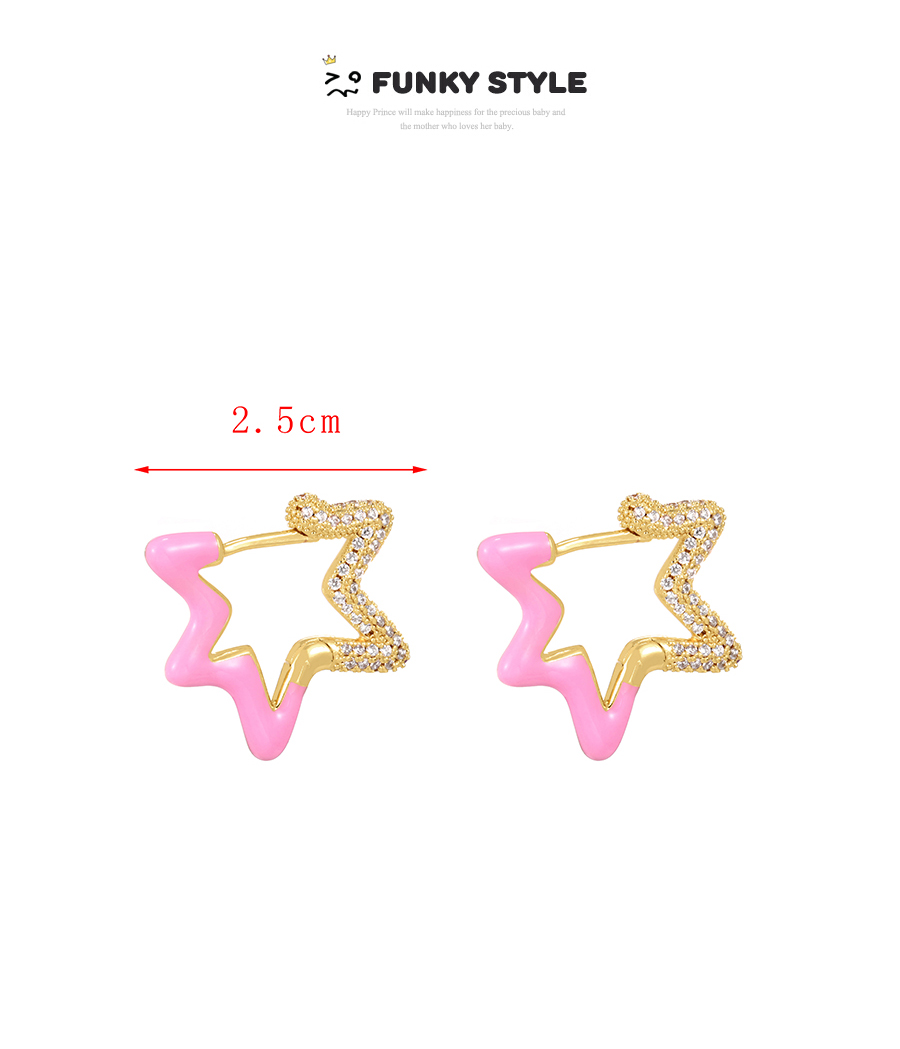 Fashion Pink Brass Set Zircon Drip Oil Star Earrings,Earrings