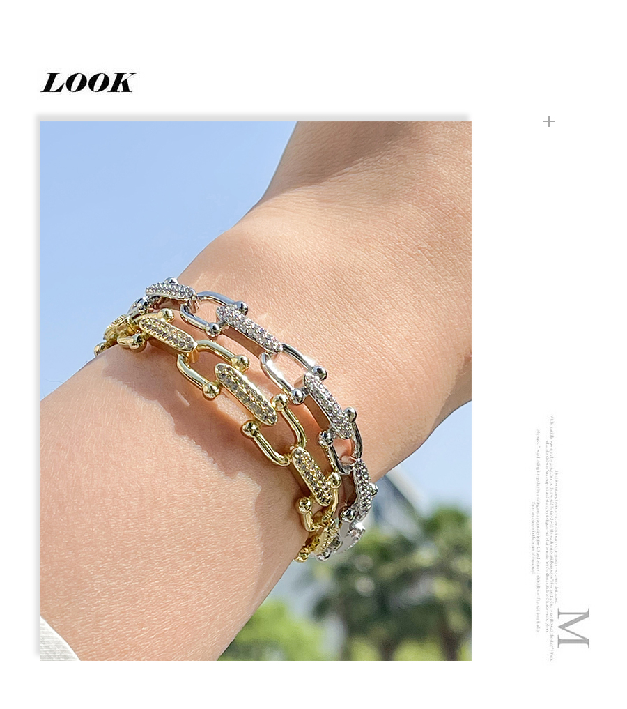 Fashion Gold Copper Zircon Geometric Bracelet,Bracelets