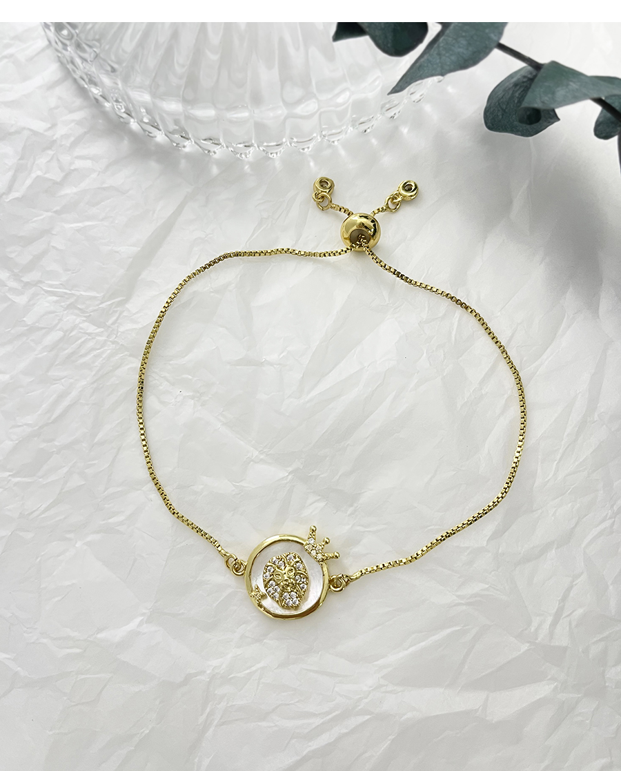 Fashion Gold-2 Bronze Zircon Shell Lion Crown Round Pendant Bracelet,Bracelets