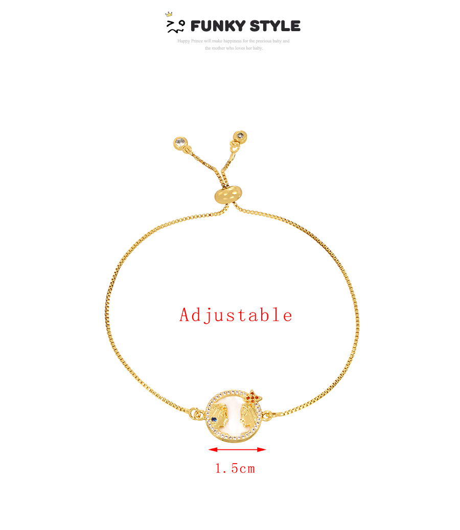 Fashion Gold-2 Bronze Zircon Shell Lion Crown Round Pendant Bracelet,Bracelets