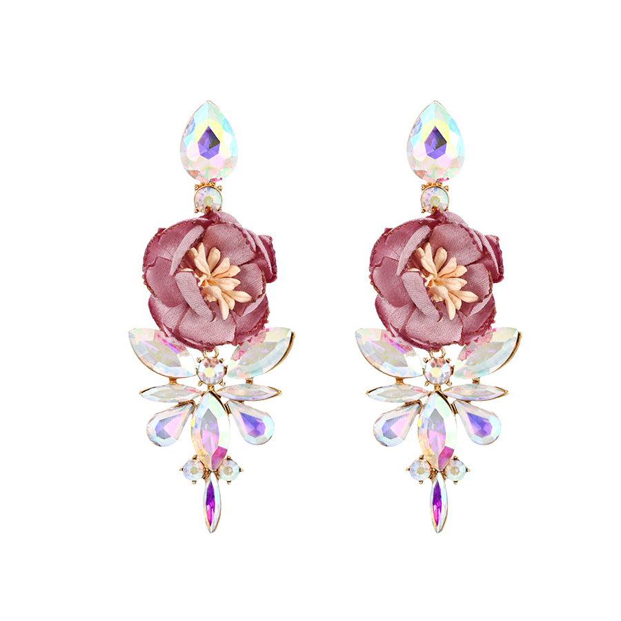 Fashion Leather Pink Alloy Ab Color Water Drop Flower Stud Earrings,Stud Earrings