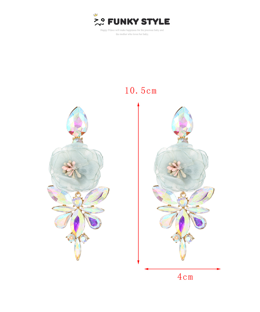 Fashion Navy Blue Alloy Diamond Water Drop Flower Stud Earrings,Stud Earrings
