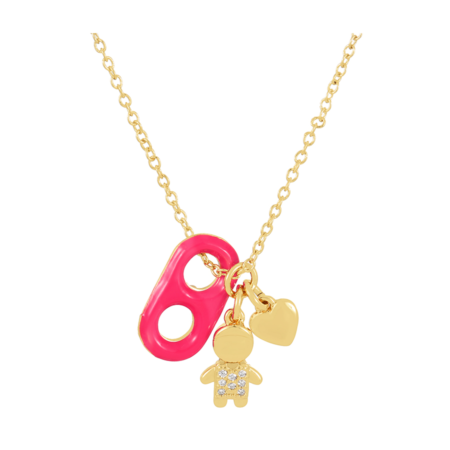 Fashion Gold-2 Bronze Inlaid Zircon Boy Love Dripping Oil Pig Nose Pendant Necklace,Necklaces