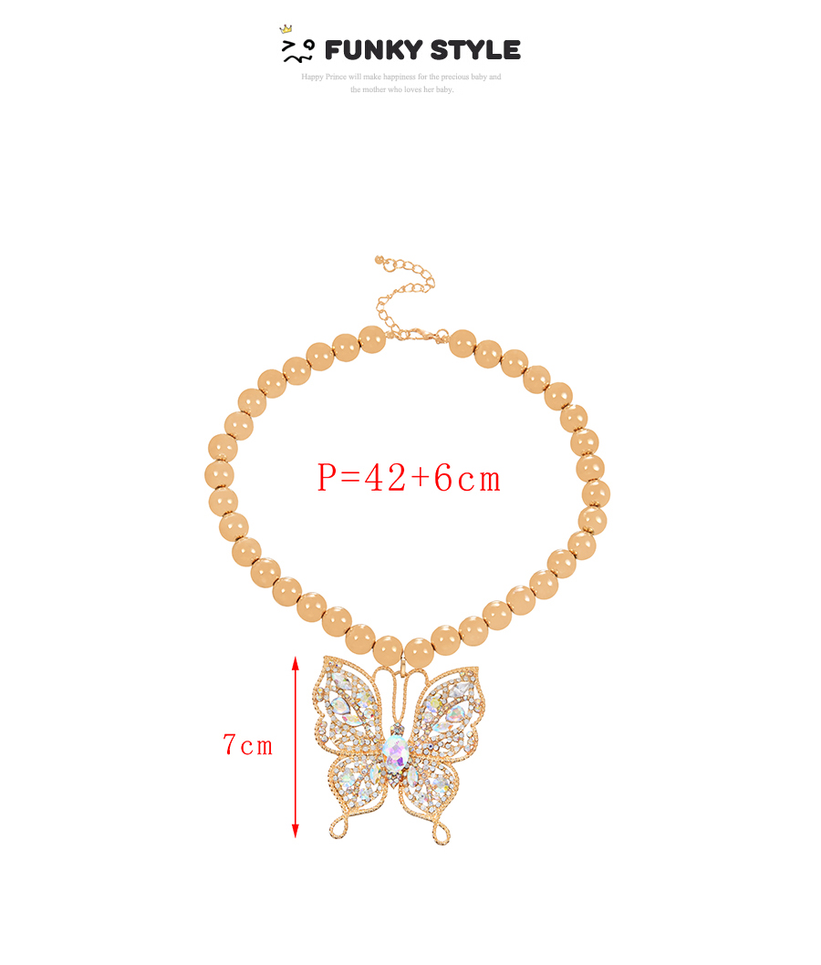 Fashion Ab Color Alloy Ab Color Butterfly Pendant Beaded Necklace,Beaded Necklaces