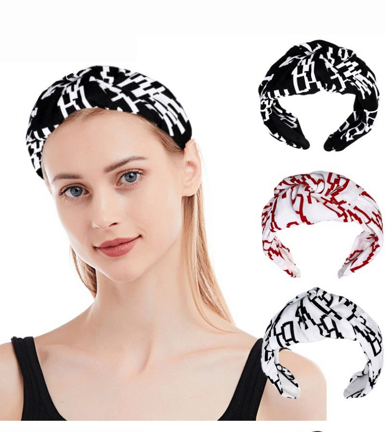 Fashion Black Fabric Print Knotted Wide-brimmed Headband,Head Band