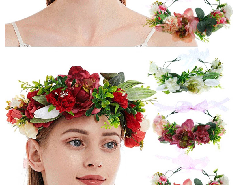 Fashion 5 Red Imitation Fabric Flower Wreath,Head Band