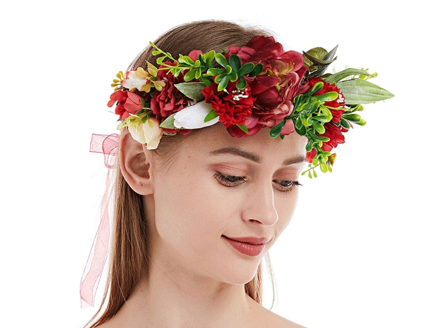 Fashion 4 Rose Red Imitation Fabric Flower Wreath,Head Band