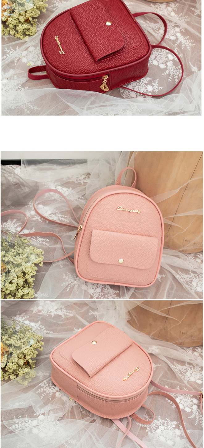 Fashion Pink Pu Geometric Letter Logo Large Capacity Backpack,Backpack