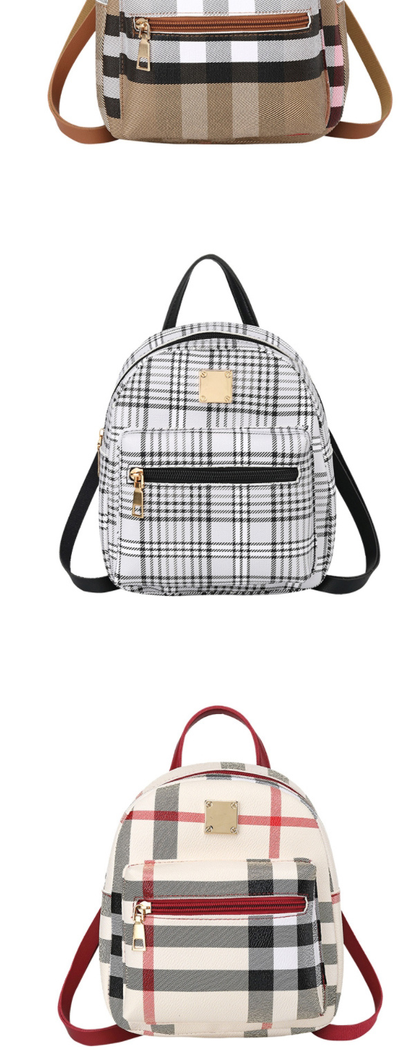Fashion Red Wine Pu Check Large Capacity Backpack,Backpack