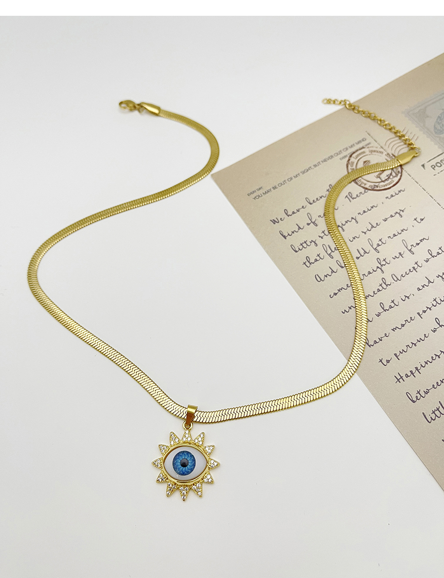 Fashion Navy Blue Titanium Steel Set With Zircon Oil Eye Snake Bone Chain Necklace,Necklaces