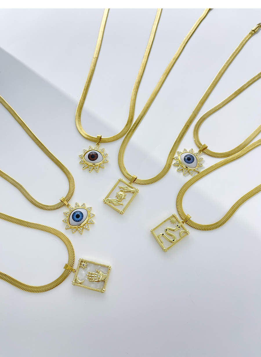 Fashion Gold-4 Bronze Shell Hand Eye Square Pendant Titanium Steel Snake Necklace,Necklaces