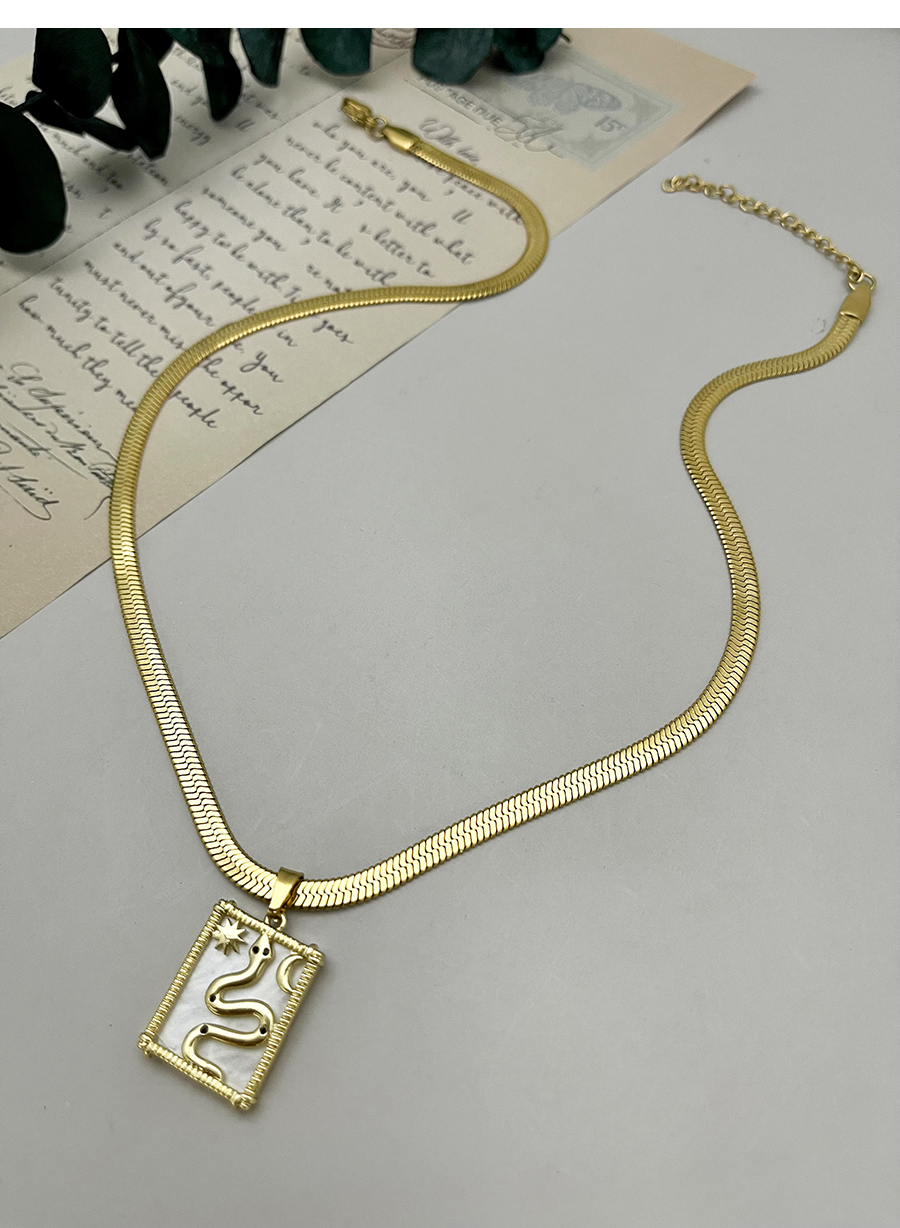 Fashion Gold Titanium Steel Heart Knife Tip Square Snake Bone Chain Necklace,Necklaces