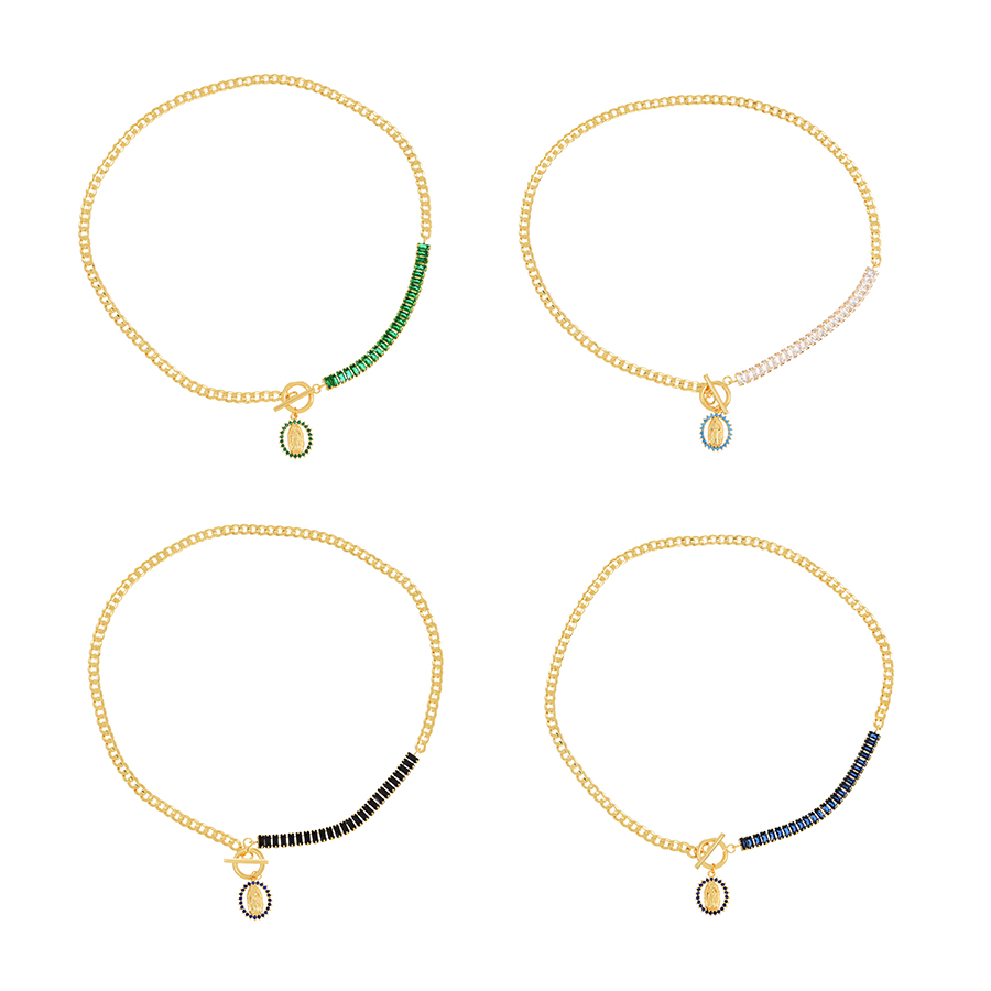 Fashion Black Chain Portrait Pendant Necklace With Brass And Zircon Panels,Necklaces