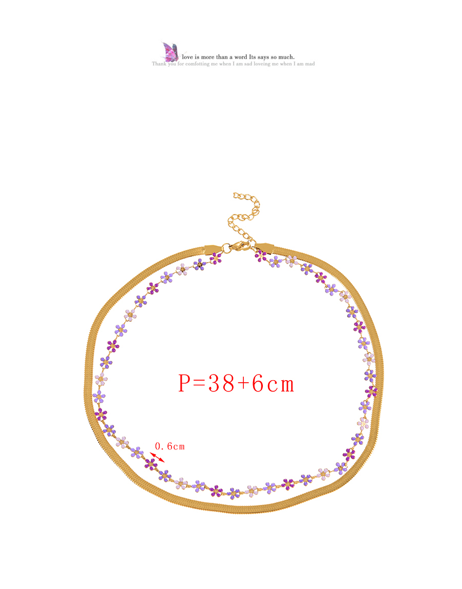 Fashion Purple Titanium Steel Double Drop Glaze Flower Snake Pattern Chain Necklace,Necklaces