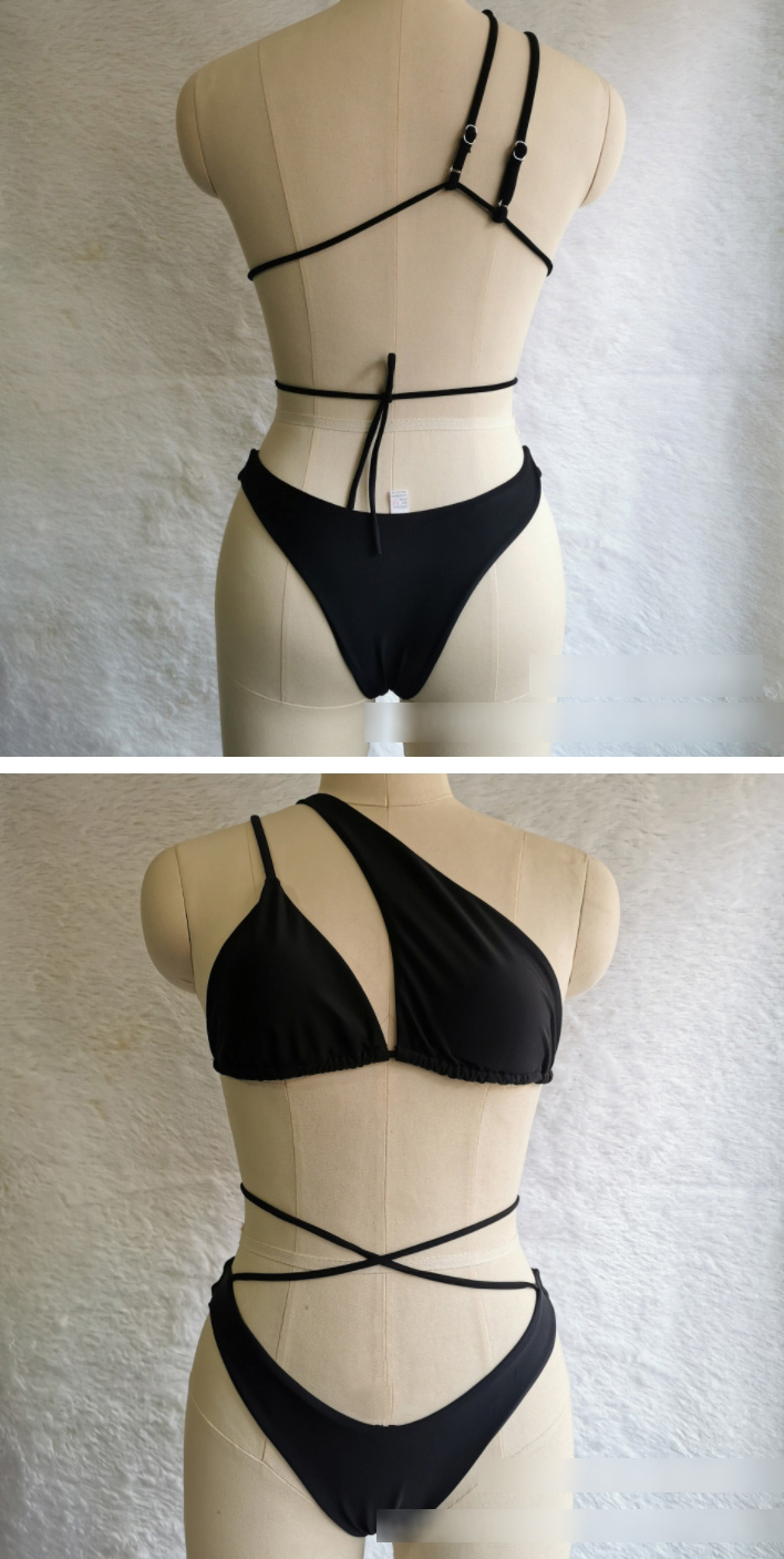Fashion Lake Green Polyester One-shoulder Split Swimsuit,Bikini Sets