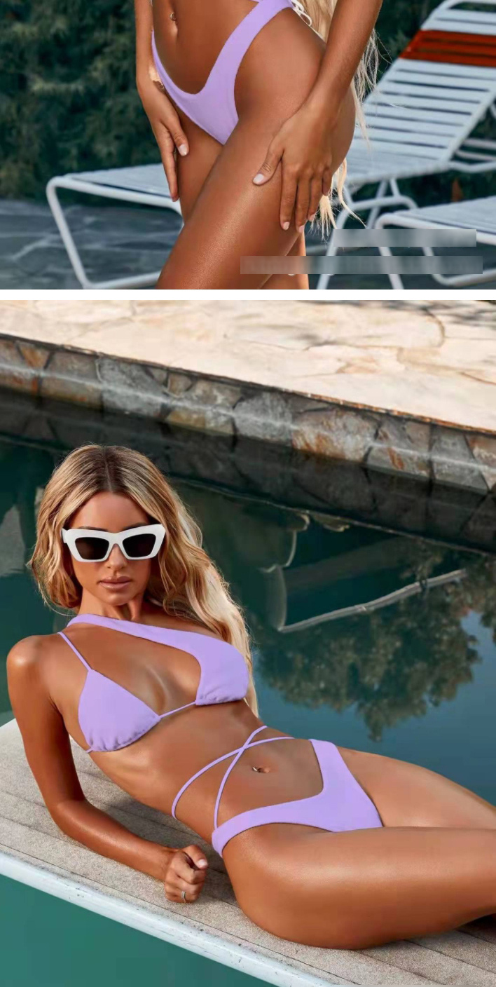 Fashion Lake Green Polyester One-shoulder Split Swimsuit,Bikini Sets