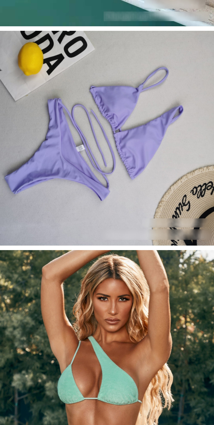 Fashion Light Purple Polyester One-shoulder Split Swimsuit,Bikini Sets