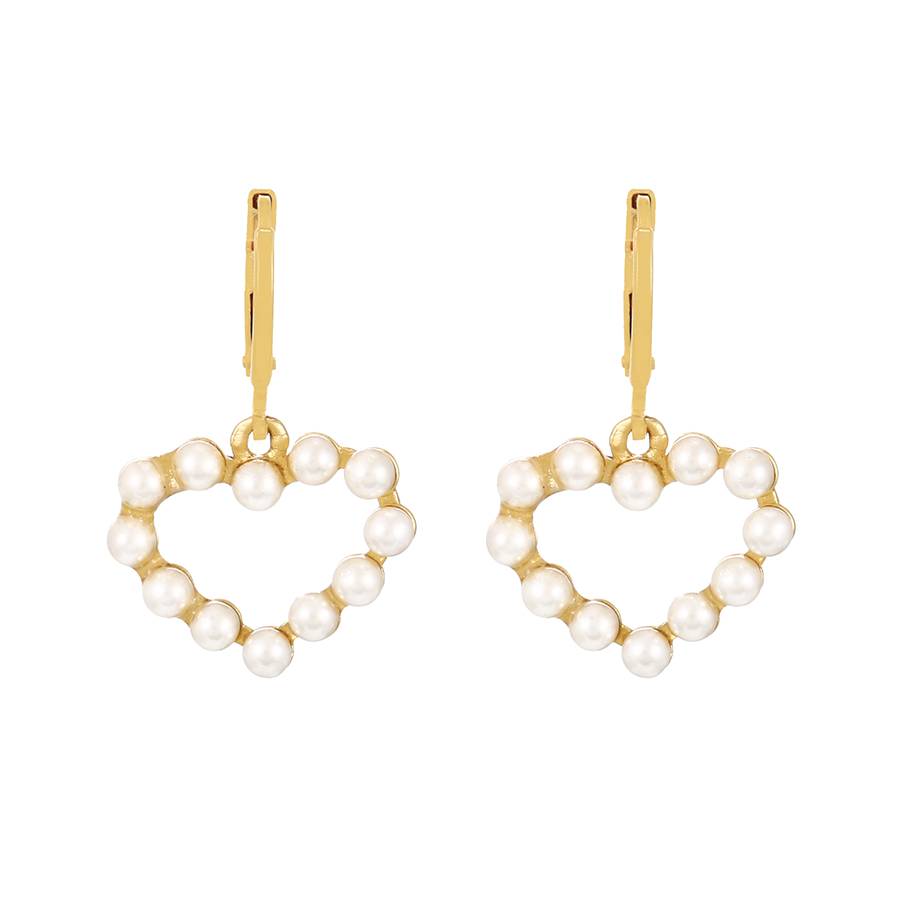 Fashion Gold Brass Set With Zirconium Pearls And Heart Hoop Earrings,Earrings