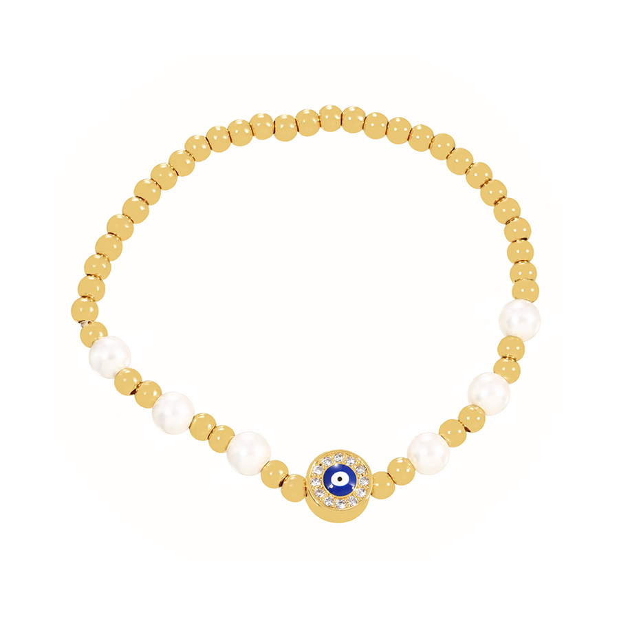 Fashion Gold-2 Bronze Zirconium Pearl Beaded Oil Eye Bracelet,Bracelets
