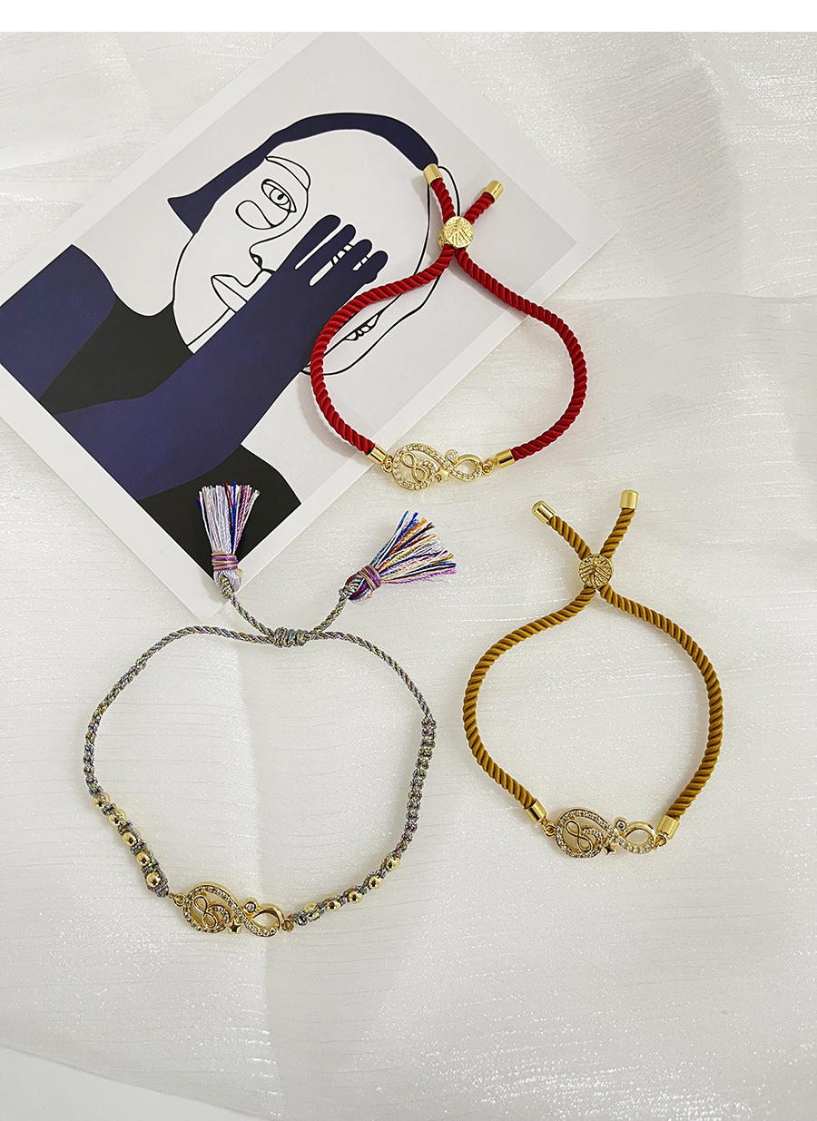 Fashion Gold-3 Brass Braided Bracelet With Zirconium Notes,Bracelets