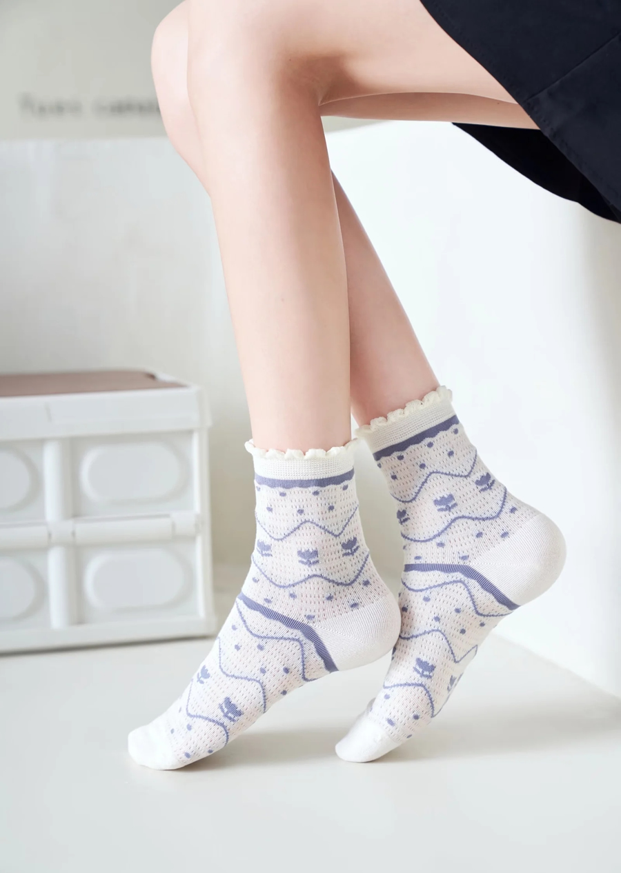 Fashion 5 Pairs Wavy Floral Mesh Socks,Fashion Socks