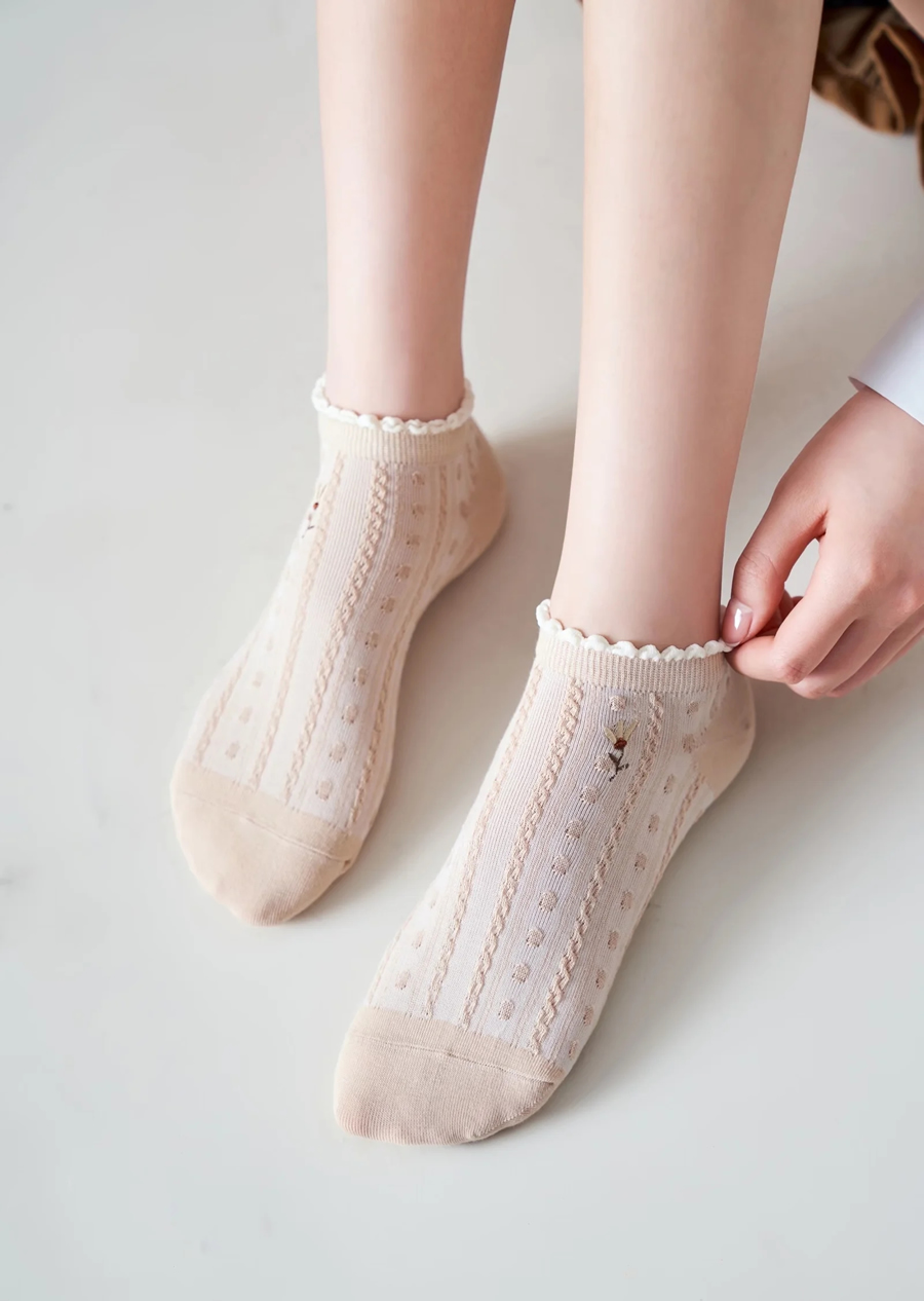 Fashion 5 Pairs Cotton Flower Embroidered Striped Lace Socks,Fashion Socks