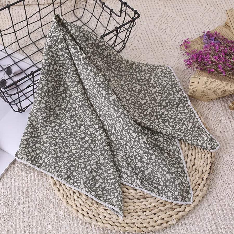 Fashion Pea Green Color Cotton And Linen Print Knotted Silk Scarf,Thin Scaves