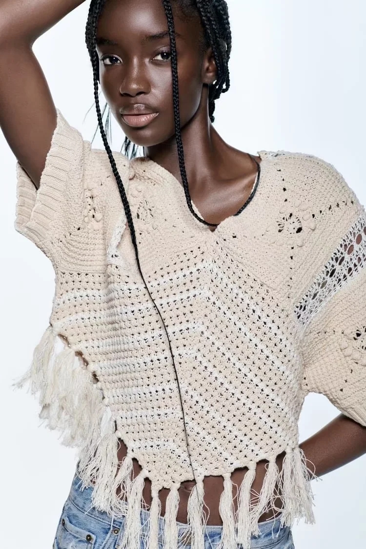 Fashion Khaki Fringed Knitted Cape Coat,Sweater