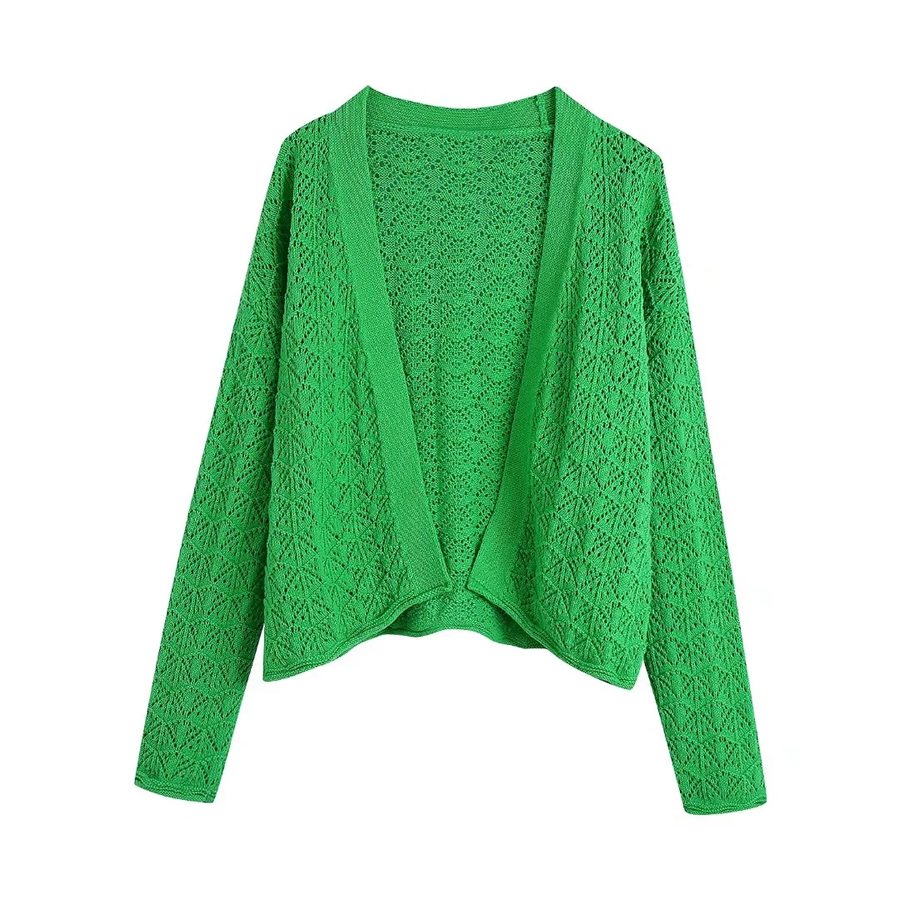 Fashion Green Cutout Knitted Jacket,Sweater